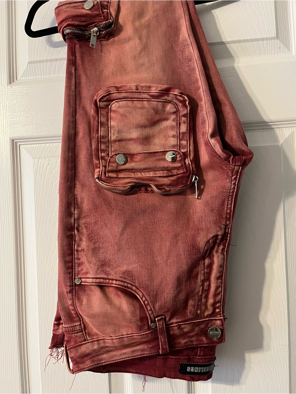 Men's Red Cargo Jeans - Distressed Utility Style Pheelings 36 waist 37 length